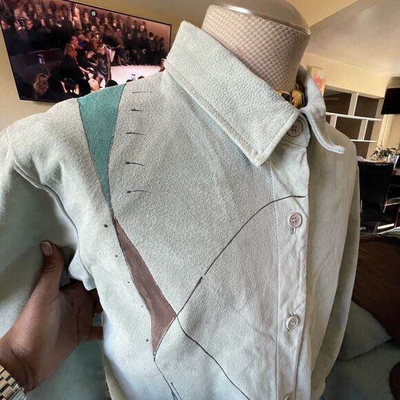 Vintage Suede Artsy Coat XL Genuine Leather Boho Y2K 90s Jacket Long - Picture 5 of 16